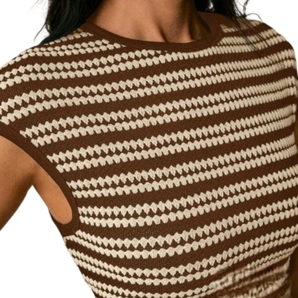 Striped Knit Midi Dress in Brown and Cream - Picture 3 of 4